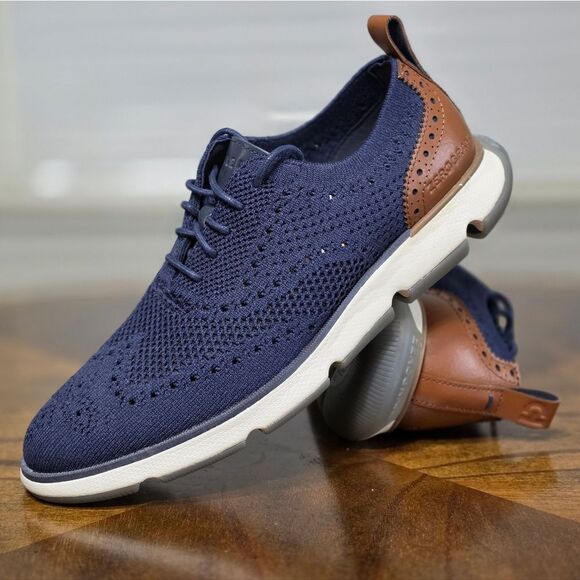 Cole Haan | Shoes | Cole Haan Zerogrand Stitchlite Navy Brown Knit ...